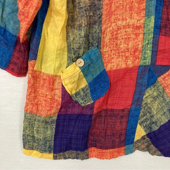 Terra Multi Color Plaid Cotton Blend Art to Wear Button Down Medium - Picture 9 of 11